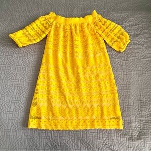 Trina Turk Hoku Lace Embroidered Off the Shoulder Sunny Yellow Mini Dress Size S